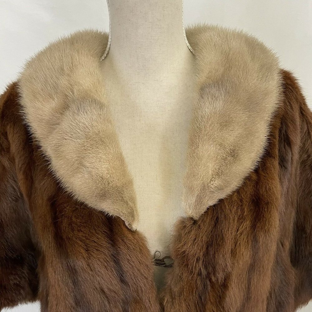 Mink Stole Scarf Fur Cape Shawl Fur Opera Ball Dark Brown Mink Two Tone - Picture 3 of 9